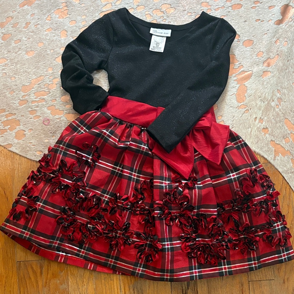 Bonnie Jean Black and Red Plaid Ruffle Bow Party Dress
